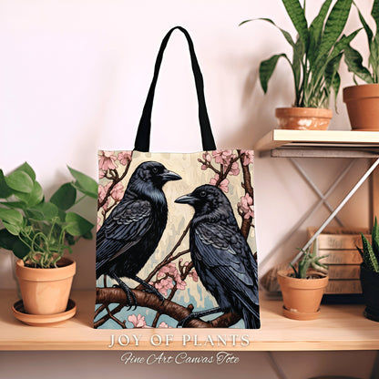 Witchy Everyday Crowcore Bag | Morris Inspired Raven Tote Bag Crow Core Satchel Pastel Gothic Tapestry Tote Woven Victorian Fairycore Boho |