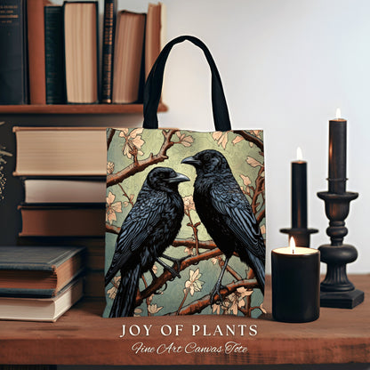 Crowcore Everyday Bag Gothic | William Morris Inspired Raven Tote Bag Crow Core Satchel Maximalist Tapestry Tote Woven Victorian Fairy Core