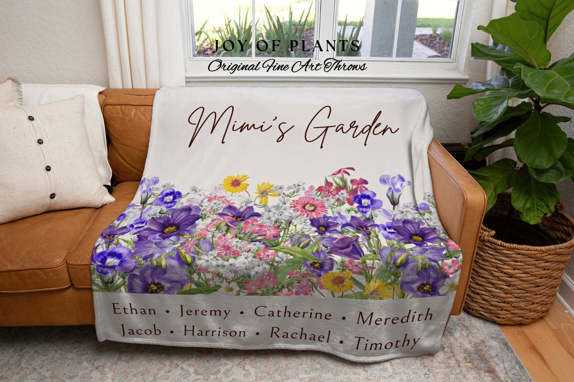 Mama's Garden Custom Throw | Personalized Family Name Tapestry Grandchildren's Names Grandmas Garden Thoughtful Gift for the Home Floral |