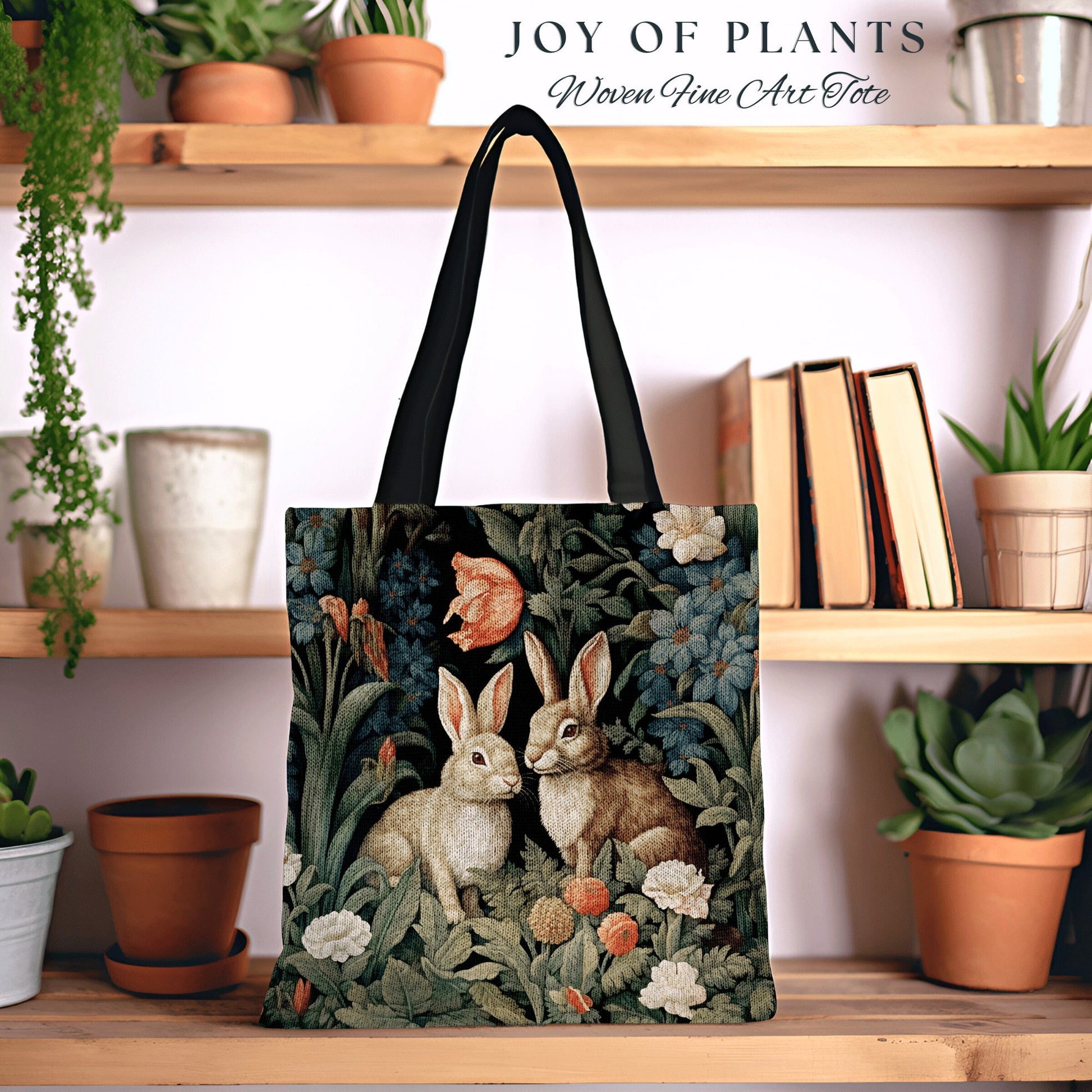 Bunny Bag Whimsical Tote | Boho Cottagecore Accessory William Morris Inspired Handbag Rabbit Satchel Fairycore Botanical Aesthetic Art |