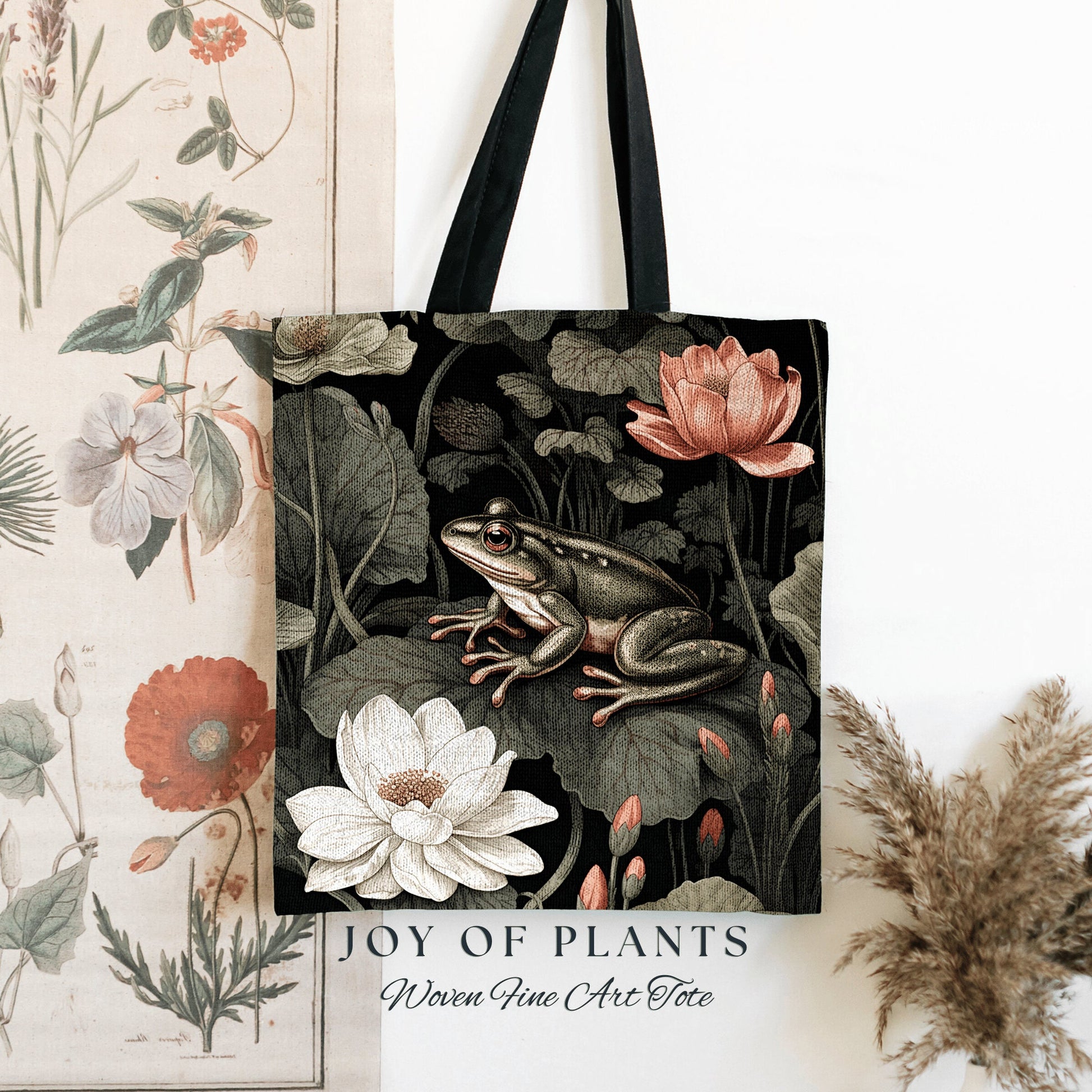 Frog Bag Boho Satchel Woven Tote | Botanical William Morris Inspired Bag Forestcore Style Maximalist Decor Fairycore Tote