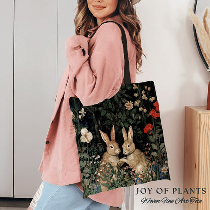 Fairycore Tapestry Bag Boho Satchel Woven | Botanical Morris Inspired Tote Bag Forestcore Satchel Maximalist Tapestry Tote Botanical Rabbit