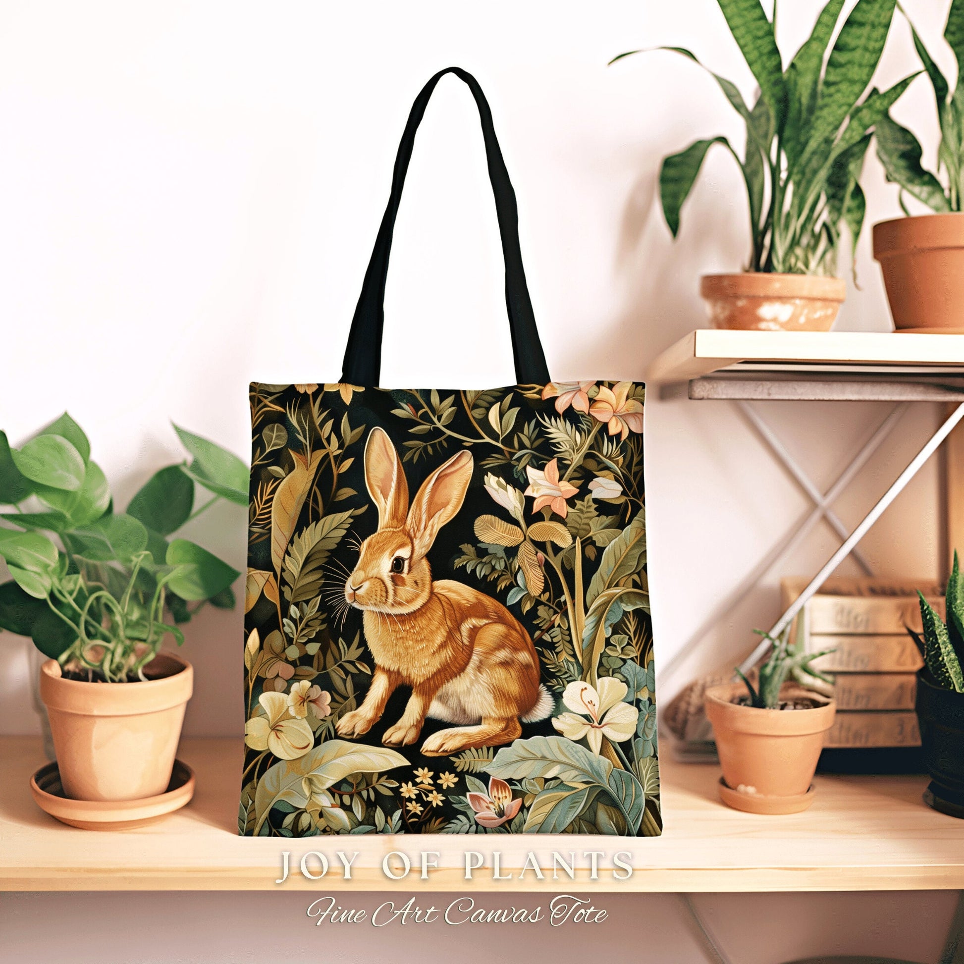 Botanical Rabbit Tote Woven | Nature Inspired Satchel Forestcore Maximalist Tapestry Tote Cottagecore Rabbit Aesthetic Fairycore Bag |