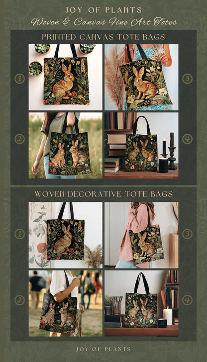 Cottontail Bunnies Spring Tote | Botanical Inspired Satchel Forestcore Maximalist Tapestry Tote Cottagecore Rabbit Aesthetic Fairycore Bag