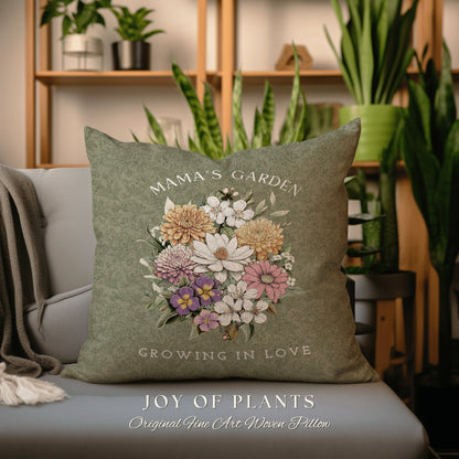 Grandma Garden Bouquet Pillow | Custom Birth Month Flower Bouquet for Mom and Grandma Garden Birthflower Pillow Personalized Bouquet Flowers