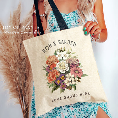 Mom's Garden Custom Birth Flower Tote | Personalized Birth Month Flower Bouquet for Family Garden Custom Birthflower Tote Personalized Gifts