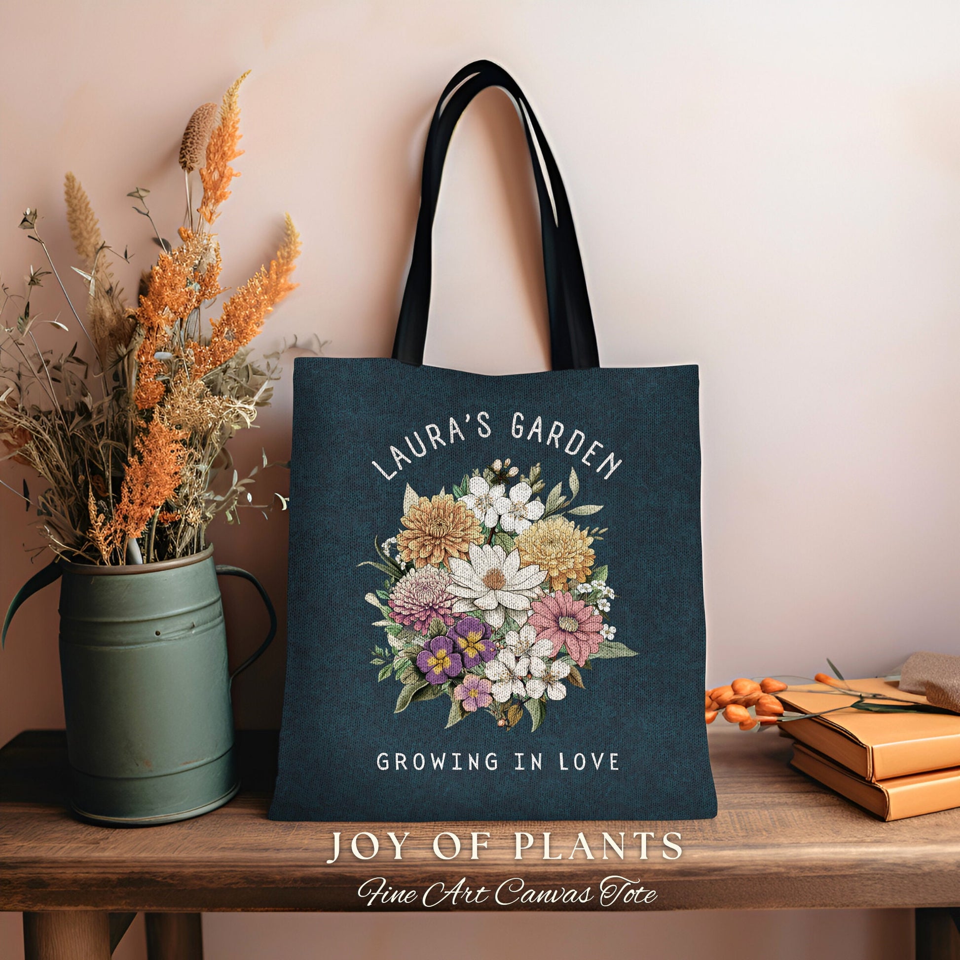 Sage Green Birth Month Flower Tote | Personalized Birth Month Flower Bouquet for Family Garden Custom Birthflower Tote Personalized Bouquet