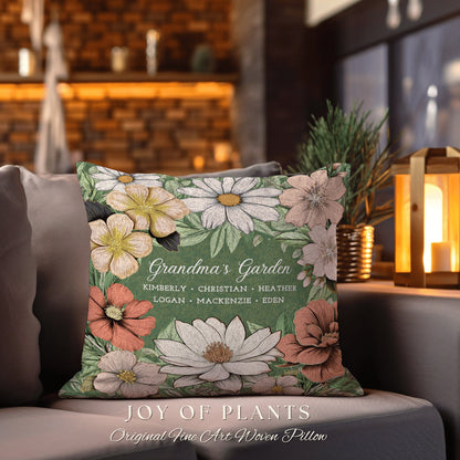 Family Garden Birth Flower Pillow | Custom Birth Month Flower Bouquet for Mom and Nana's Garden Custom Birthflower Pillow Personalized Gift