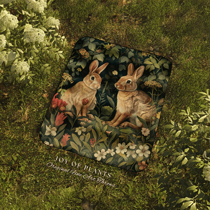 Maximalist Woodland Blanket Woven | Rabbit Tapestry Boho Room Decor Bunny Aesthetic Dark Academia Throw Spring Decoration Bunnies