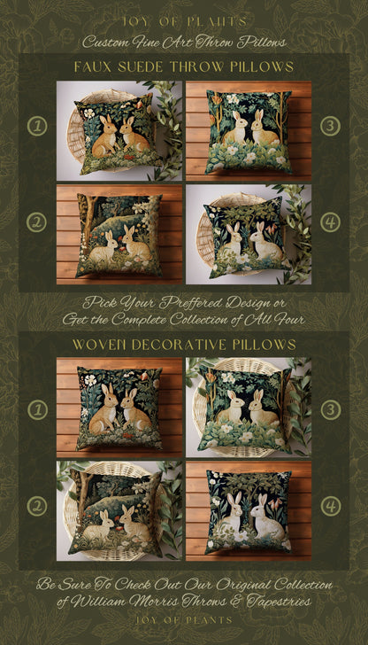Enchanted Meadow Throw Pillow | Fairycore Woven Accent Pillow Cottagecore Room Decor Botanical Bunny Aesthetic Rabbit Cushion Forestcore |