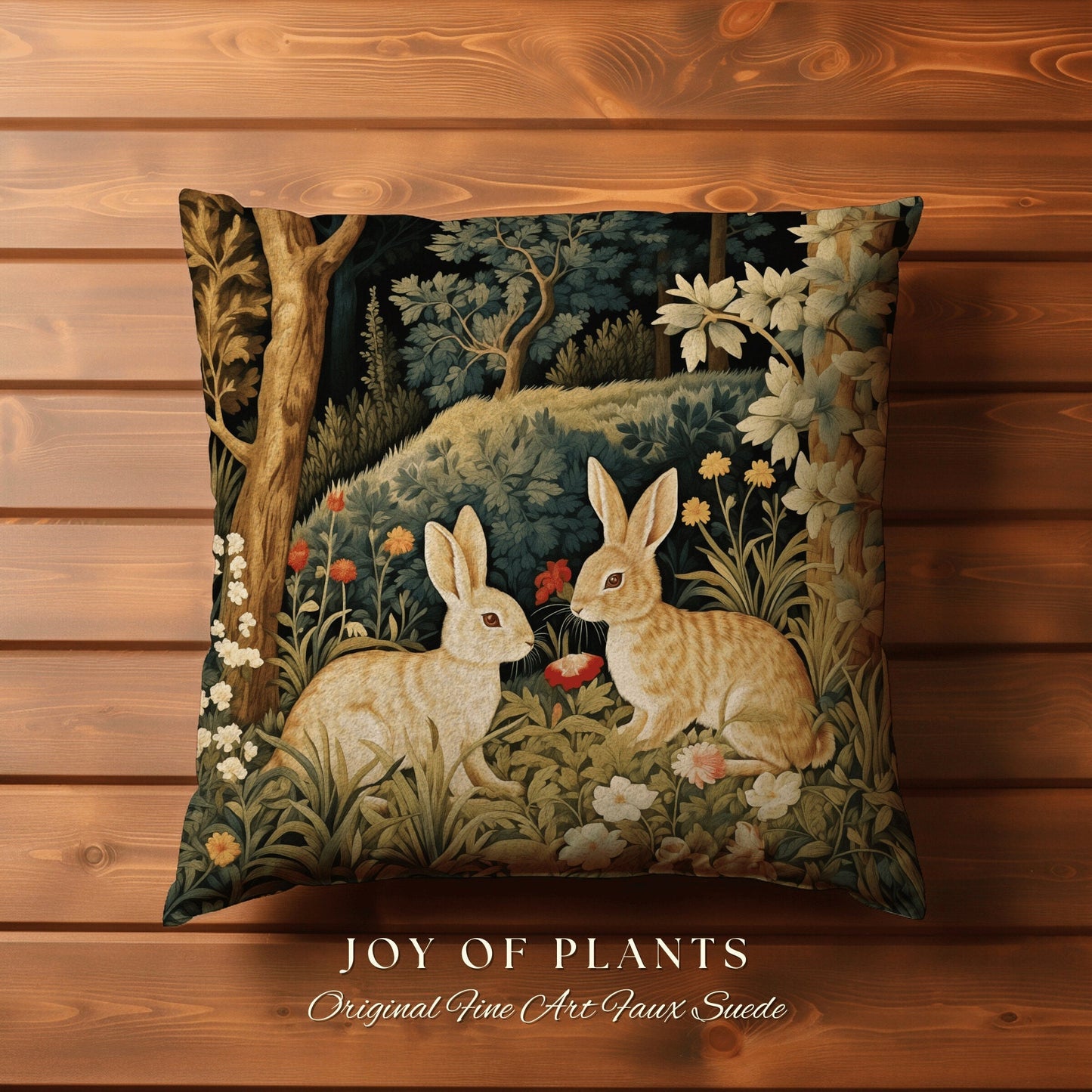 Enchanted Meadow Throw Pillow | Fairycore Woven Accent Pillow Cottagecore Room Decor Botanical Bunny Aesthetic Rabbit Cushion Forestcore |