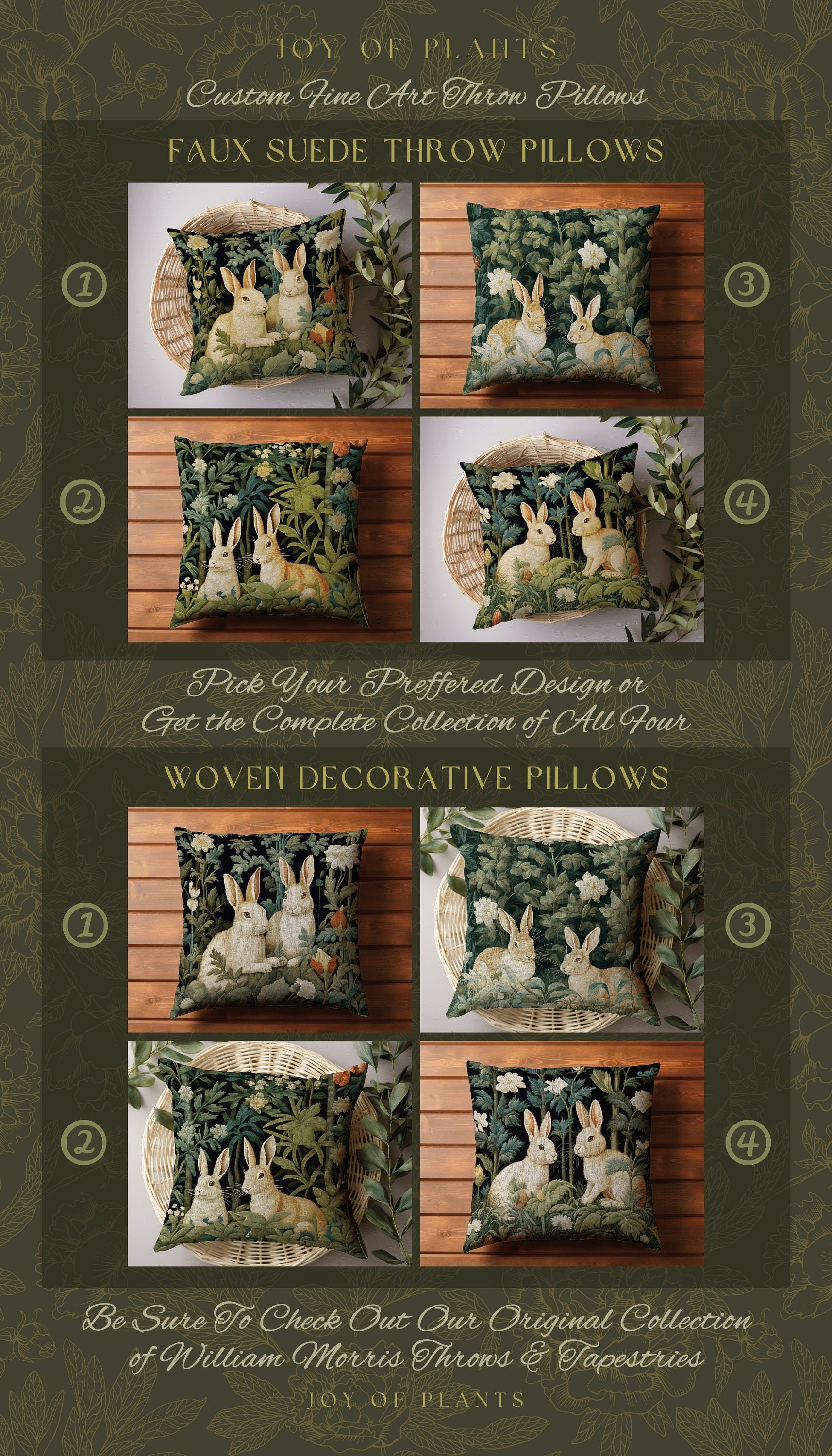 Secret Garden Bunnies Pillow Fairy Core Whimsical Accent Pillow Dark Academia Room Decor Bunny Aesthetic Rabbit Cushion Forestcore Botanical