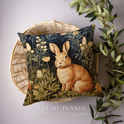 Bunny Throw Pillow Spring Decor | Fairycore Woven Accent Pillow Cottagecore Room Decor Botanical Bunny Aesthetic Rabbit Cushion Whimsical |