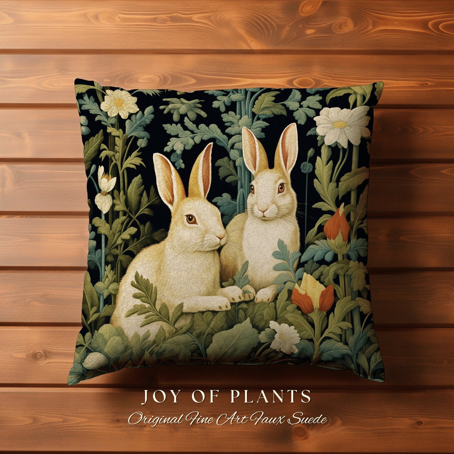 Bunny Rabbit Throw Pillow | Fairycore Woven Accent Pillow Cottagecore Room Decor Bunny Aesthetic Rabbit Cushion Forestcore Botanical Style