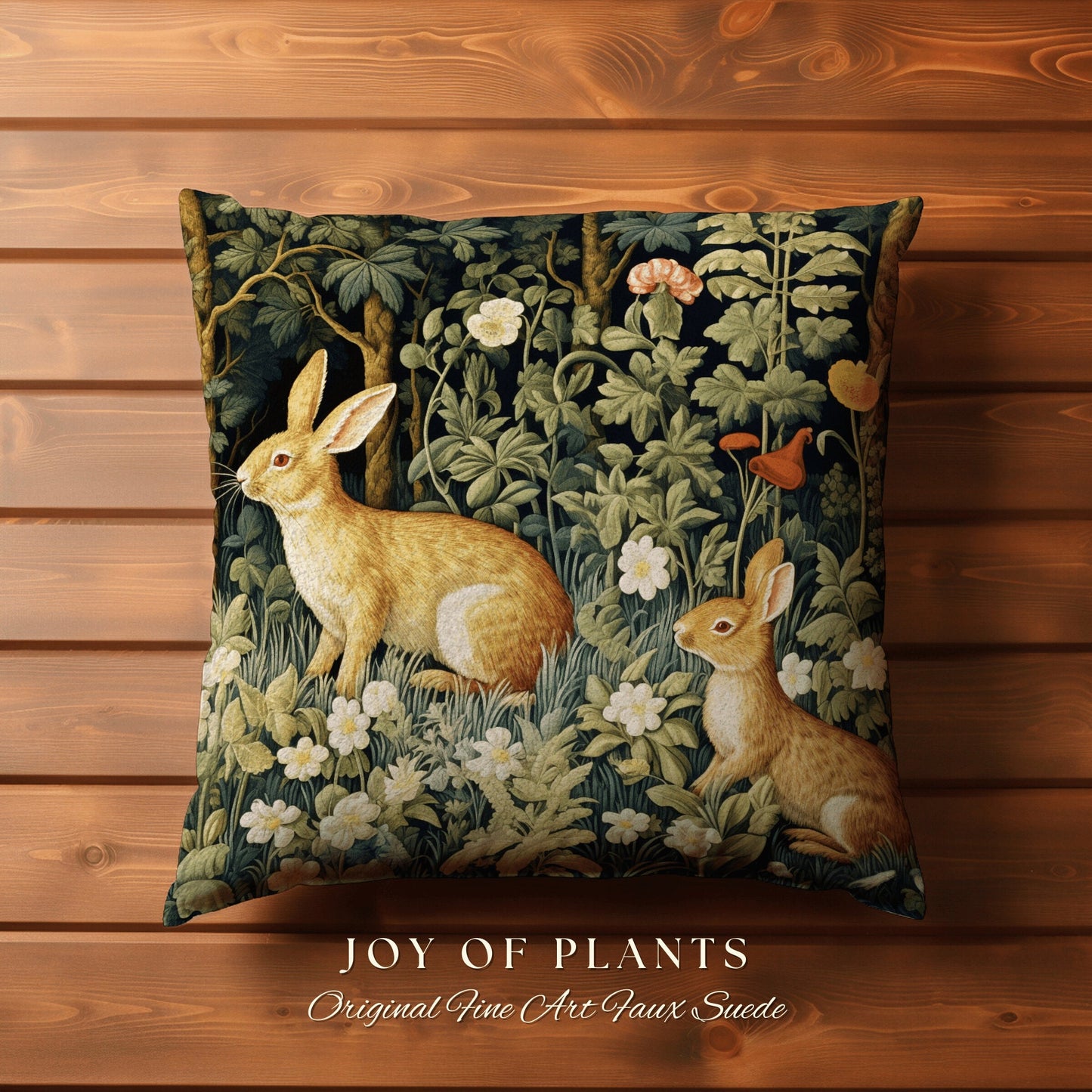 Wildflower Bunnies Pillow | Fairycore Woven Accent Pillow Cottagecore Room Decor Bunny Aesthetic Rabbit Cushion Forestcore Botanical