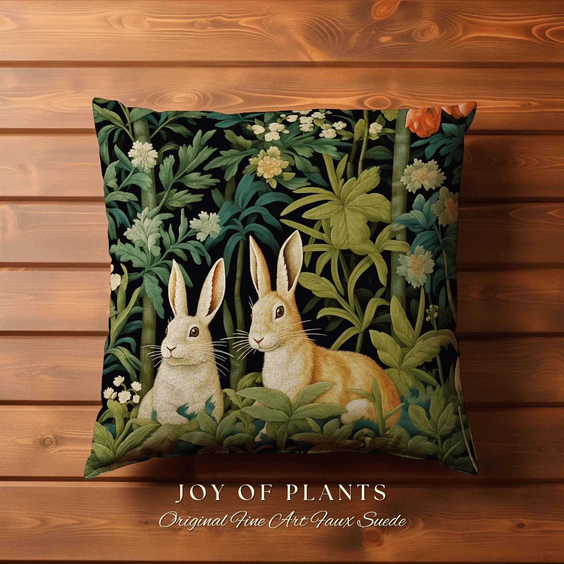 Secret Garden Bunnies Pillow Fairy Core Whimsical Accent Pillow Dark Academia Room Decor Bunny Aesthetic Rabbit Cushion Forestcore Botanical