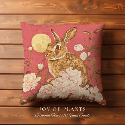 Blush Pink Throw Pillow | Dusty Rose Accent Pillow Cottagecore Aesthetic Rabbit Room Decor Bunny Cushion Forestcore Light Mauve Decor