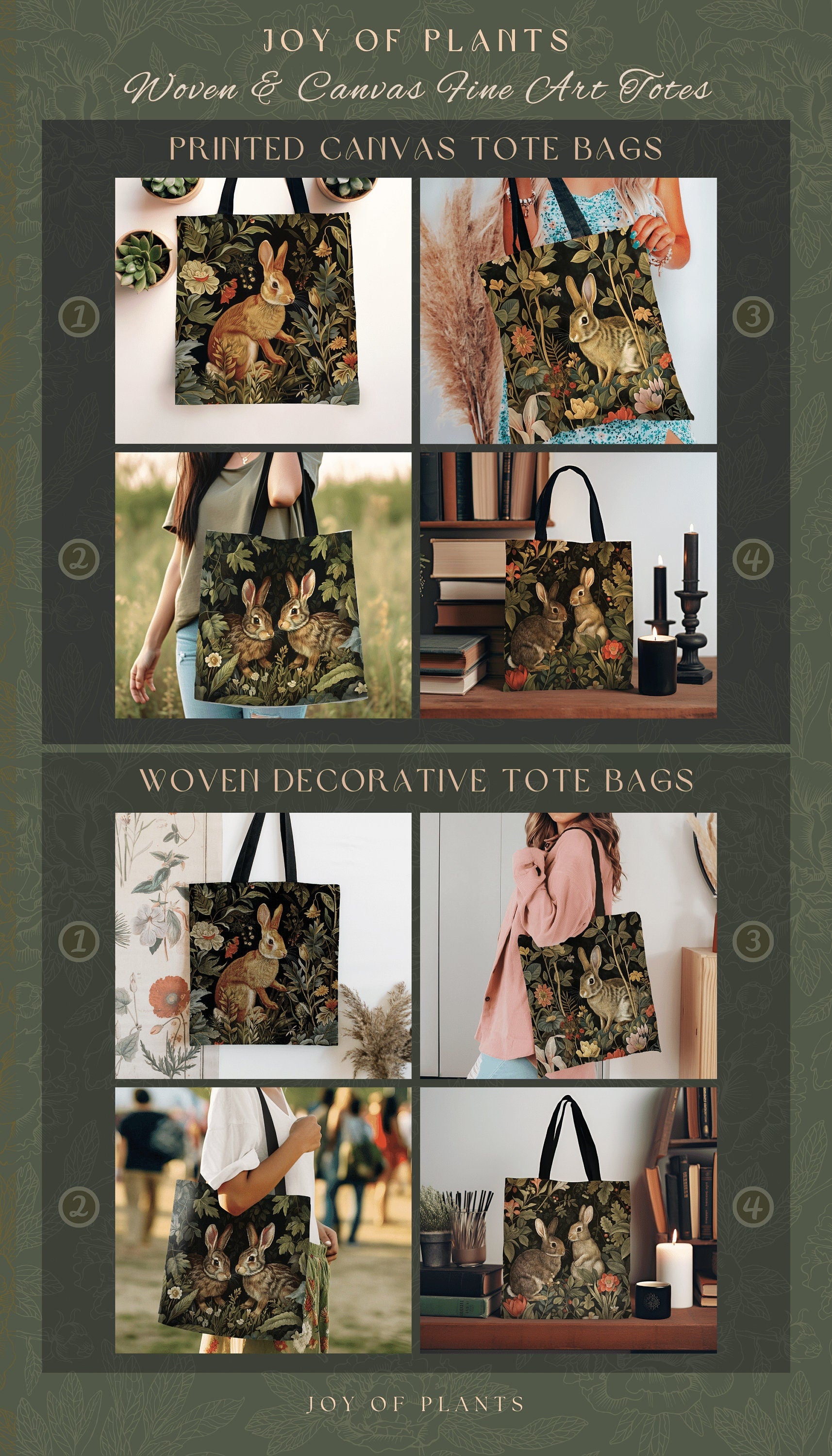 Dark Woodland Tote Bag | Nature Inspired Satchel Forestcore Maximalist Tapestry Tote Cottagecore Rabbit Aesthetic Fairycore Spring Bunnies