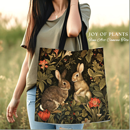 Dark Woodland Tote Bag | Nature Inspired Satchel Forestcore Maximalist Tapestry Tote Cottagecore Rabbit Aesthetic Fairycore Spring Bunnies