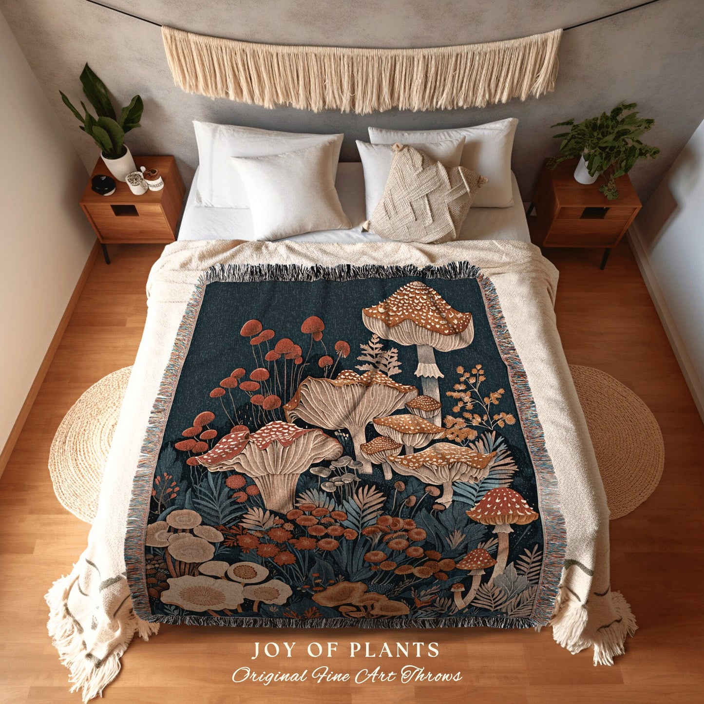 Magical Mushroom Blanket Cozy Decor | Eclectic Throw for Mushroom Lover Gift Whimsical Room Design Reading Nook Aesthetic Toadstool Mystic