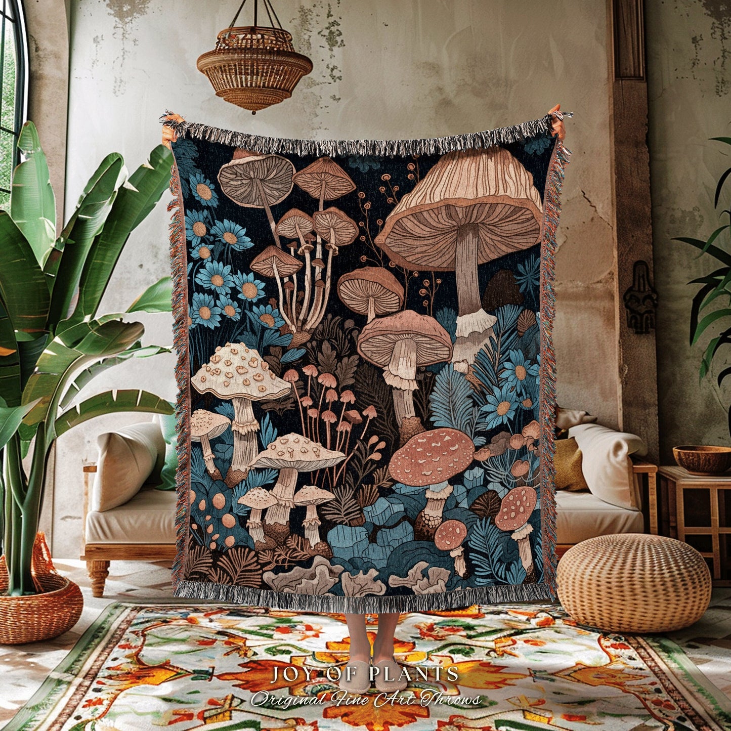 Cozy Mushroom Throw Blanket | Eclectic Throw for Mushroom Lover Gift Whimsical Room Design Reading Nook Maximalist Aesthetic Toadstool