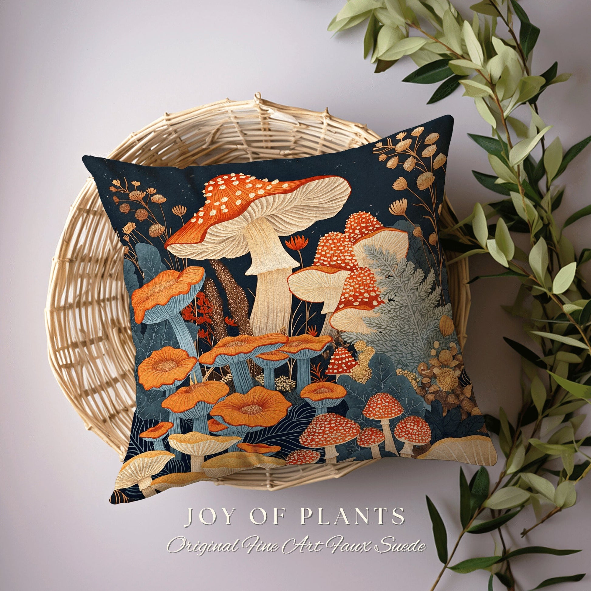 Woodland Aesthetic Mushroom Pillow | Mystical Room Decor Eclectic Gift for Reading Nook Fairy Core Toadstool Cushion Woodland Cottage Core