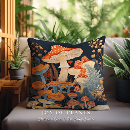 Woodland Aesthetic Mushroom Pillow | Mystical Room Decor Eclectic Gift for Reading Nook Fairy Core Toadstool Cushion Woodland Cottage Core