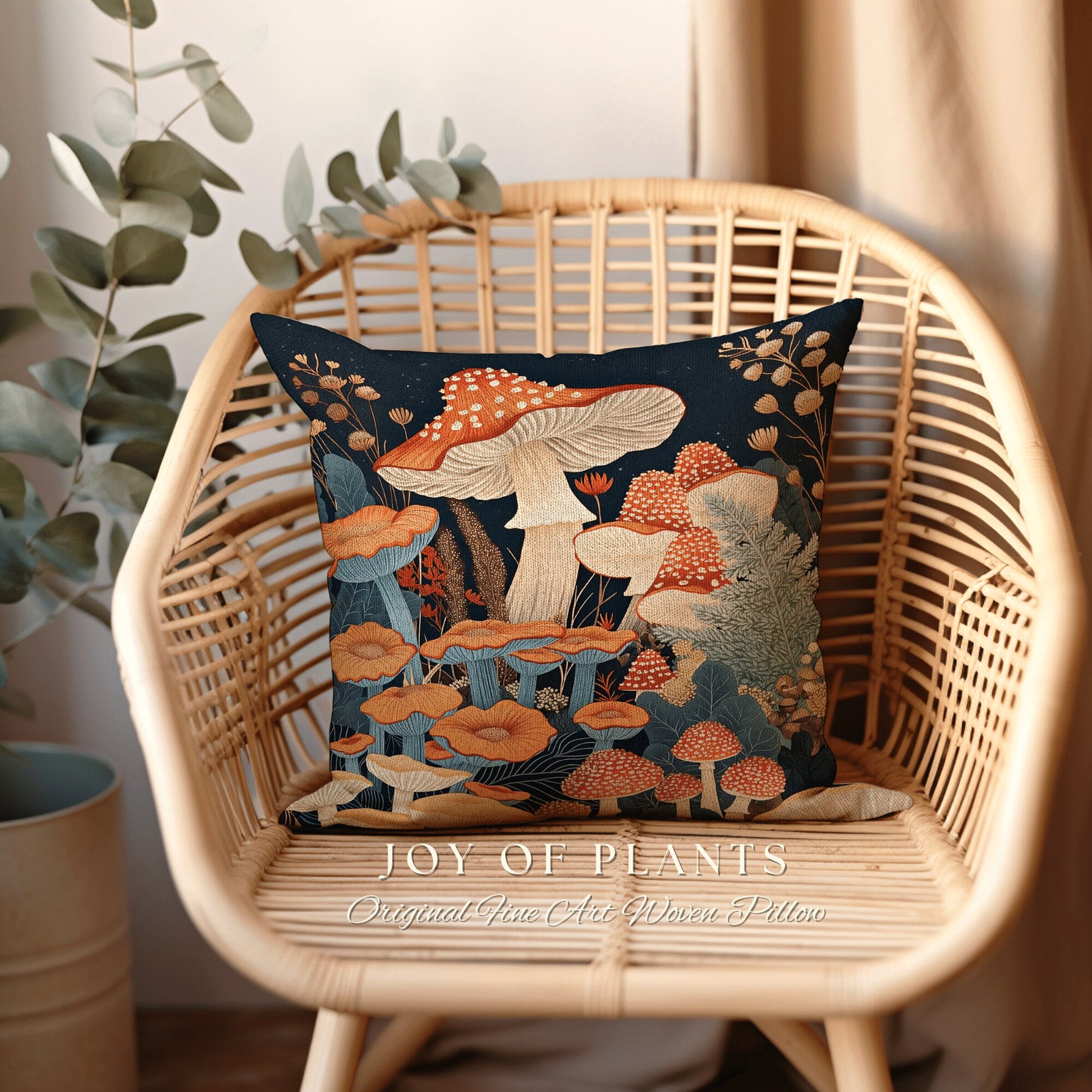 Woodland Aesthetic Mushroom Pillow | Mystical Room Decor Eclectic Gift for Reading Nook Fairy Core Toadstool Cushion Woodland Cottage Core