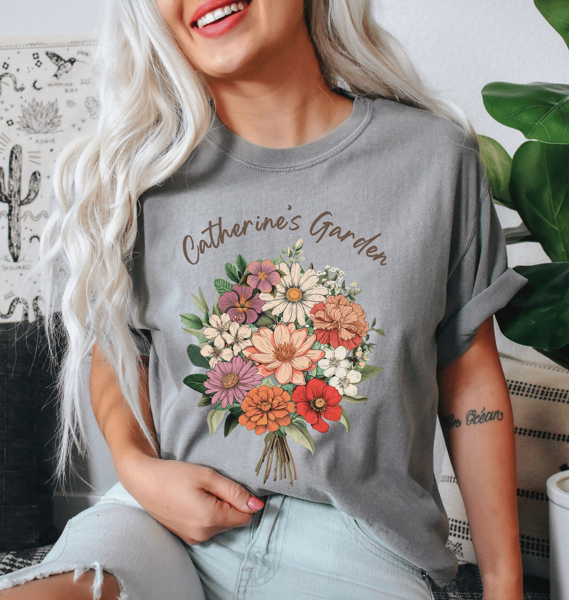 Birth Month Flower Custom Gift | Birth Month Flower Bouquet | Personalized Birth Month Flower Gifts | Birth Flower Shirt Comfort Colors Tee