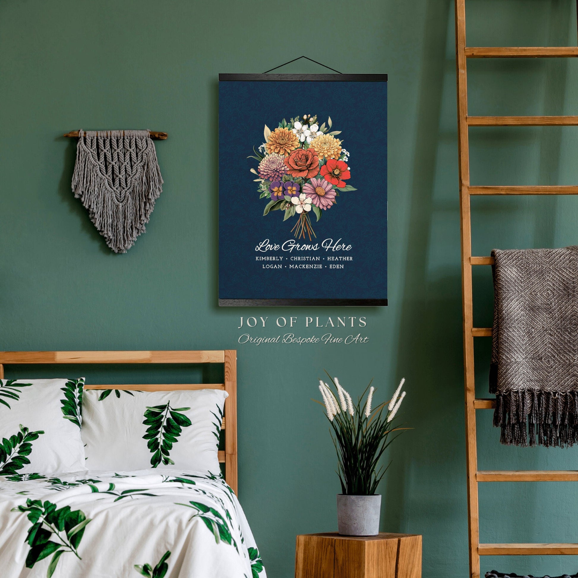 Birth Month Flower Bouquet Gallery Wrap | Birthflower Bouquet Custom Flower Print for Mom Hanging Wall Tapestry Personalized Grandma Garden