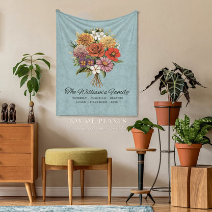 Family Birth Flower Bouquet Tapestry | Birthflower Custom Flower Print for Mom Hanging Wall Art Personalized Grandma Garden Gift Meaningful