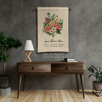 Mama's Garden Birth Month Bouquet | Birthflower Custom Family Flower Print for Mom Gift Hanging Wall Tapestry Personalized Grandma Garden