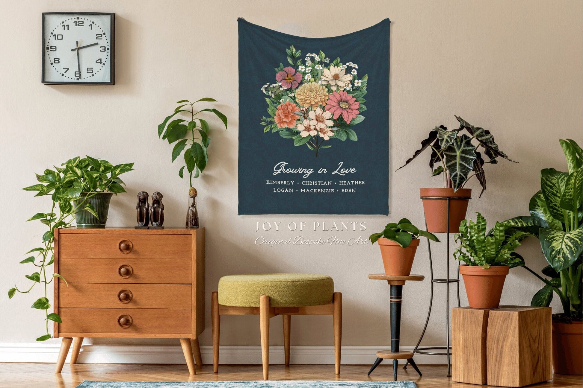 Our Family Garden Birth Flower Print | Personalized Birthmonth Bouquet Custom Gift for Grandma Garden Wall Art Mimi's Grandchildren Names |