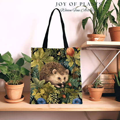 Hedgehog Casual Tote Bag | Boho Cottagecore Accessory William Morris Inspired Handbag Hedge Hog Satchel Fairycore Botanical Aesthetic Art |