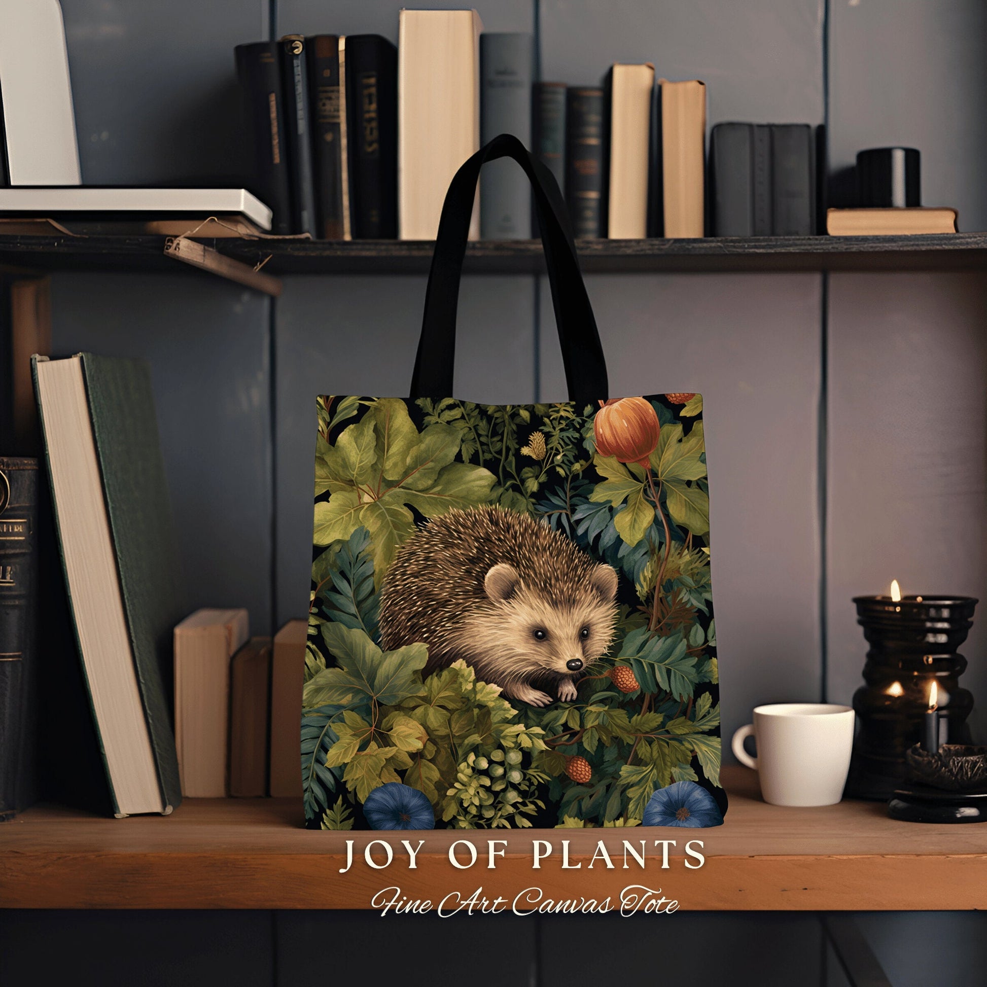 Hedgehog Casual Tote Bag | Boho Cottagecore Accessory William Morris Inspired Handbag Hedge Hog Satchel Fairycore Botanical Aesthetic Art |