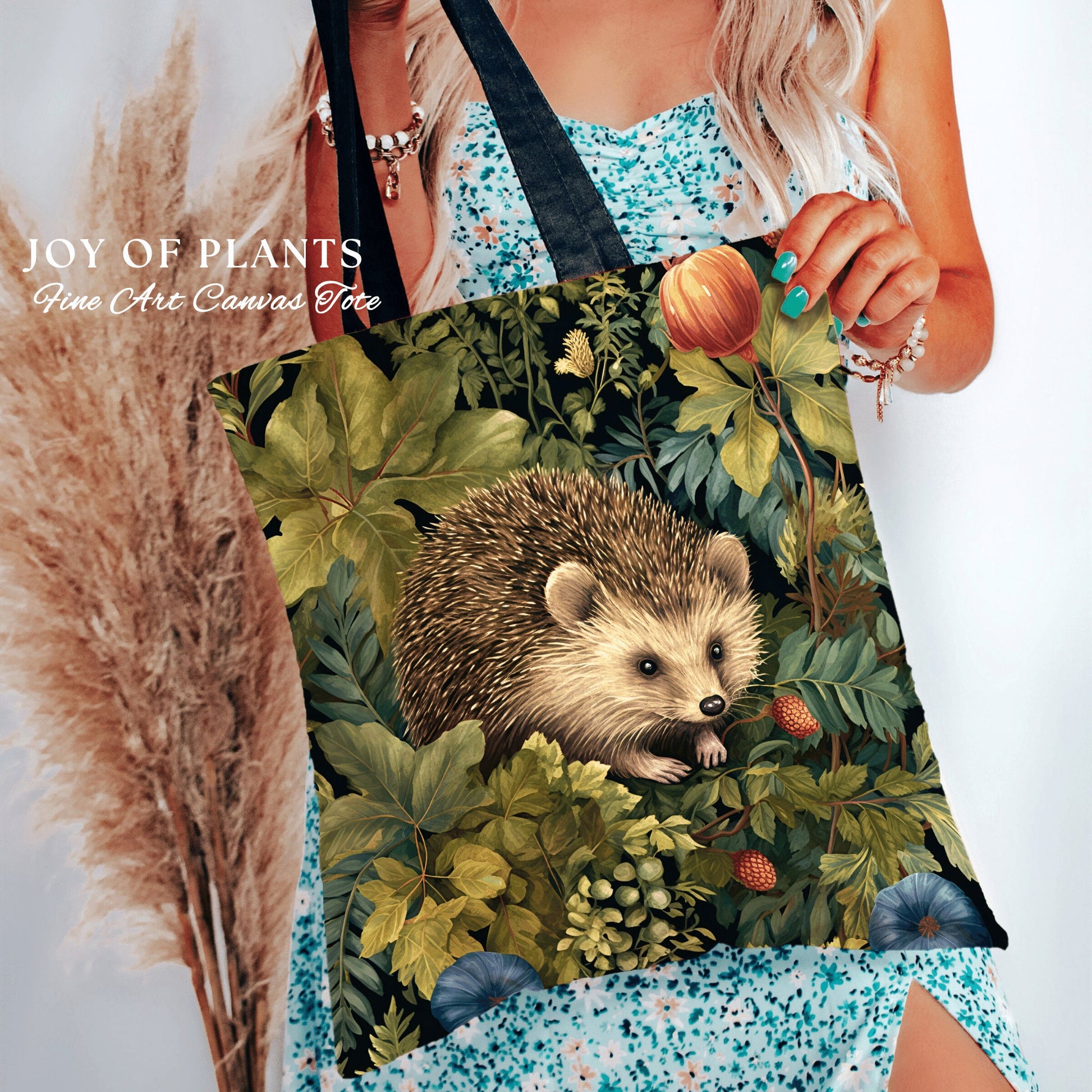 Hedgehog Casual Tote Bag | Boho Cottagecore Accessory William Morris Inspired Handbag Hedge Hog Satchel Fairycore Botanical Aesthetic Art |