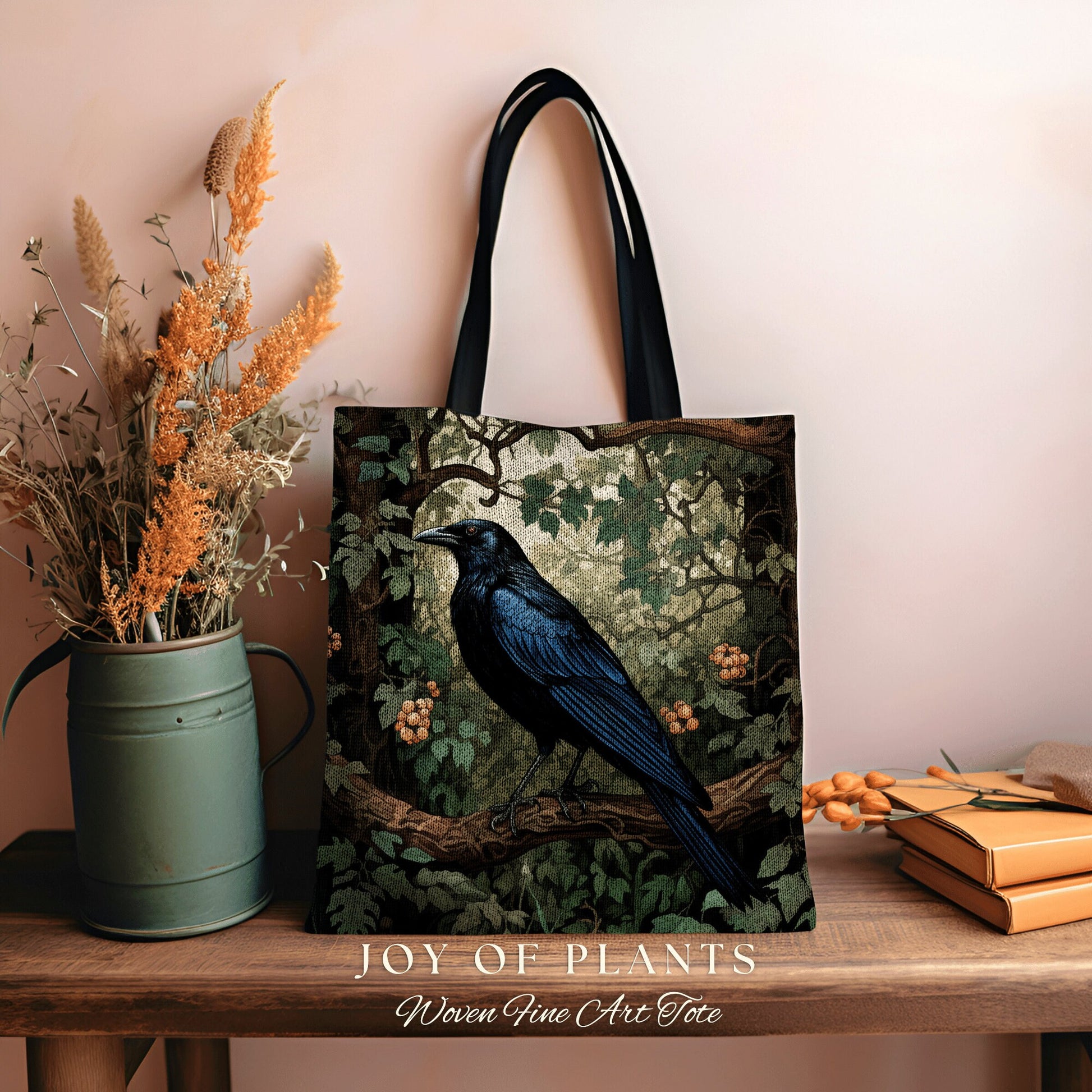 Raven Tote Bag Botanical Style | Boho Cottagecore Accessory William Morris Inspired Everyday Casual Handbag Fairycore Aesthetic Gift |