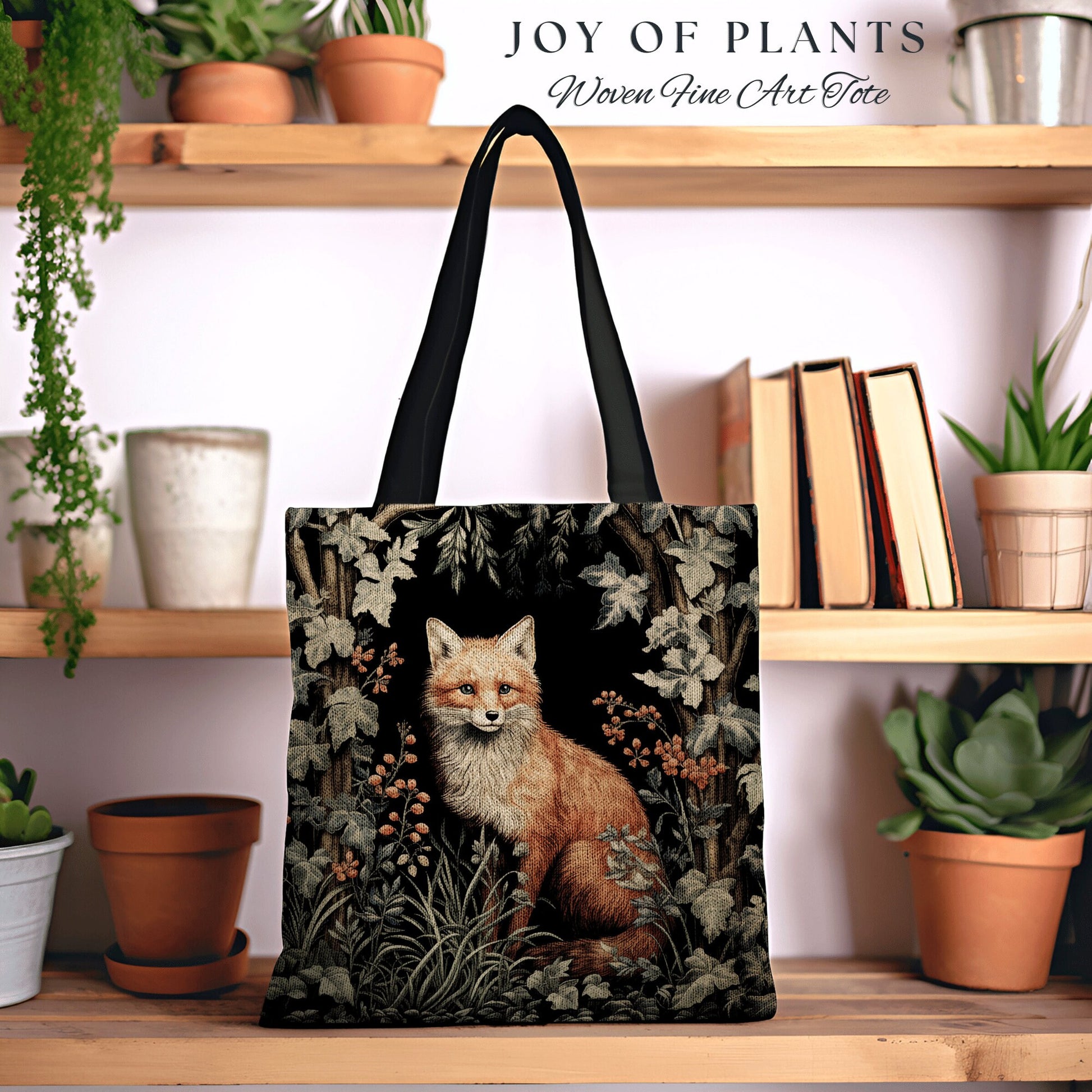 Rustic Fox Tote Bag Botanical | Boho Cottagecore Accessory William Morris Inspired Handbag Fox Satchel Fairycore Fairy Aesthetic Art |