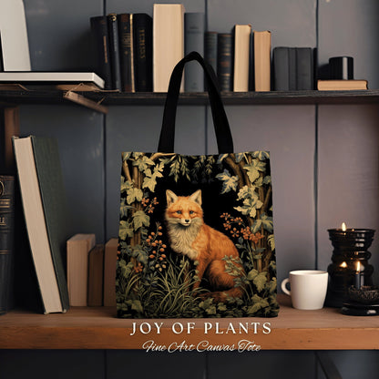 Rustic Fox Tote Bag Botanical | Boho Cottagecore Accessory William Morris Inspired Handbag Fox Satchel Fairycore Fairy Aesthetic Art |