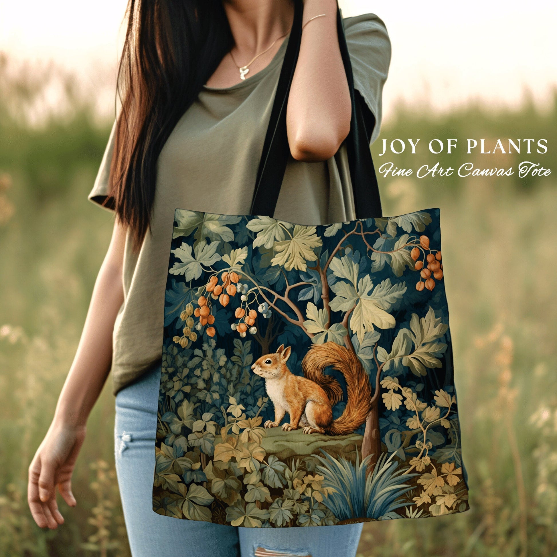 Woodland Everyday Bag Boho Gift | Cottagecore Accessory Gift William Morris Inspired Handbag Forestcore Squirrel Satchel Fairycore Botanical