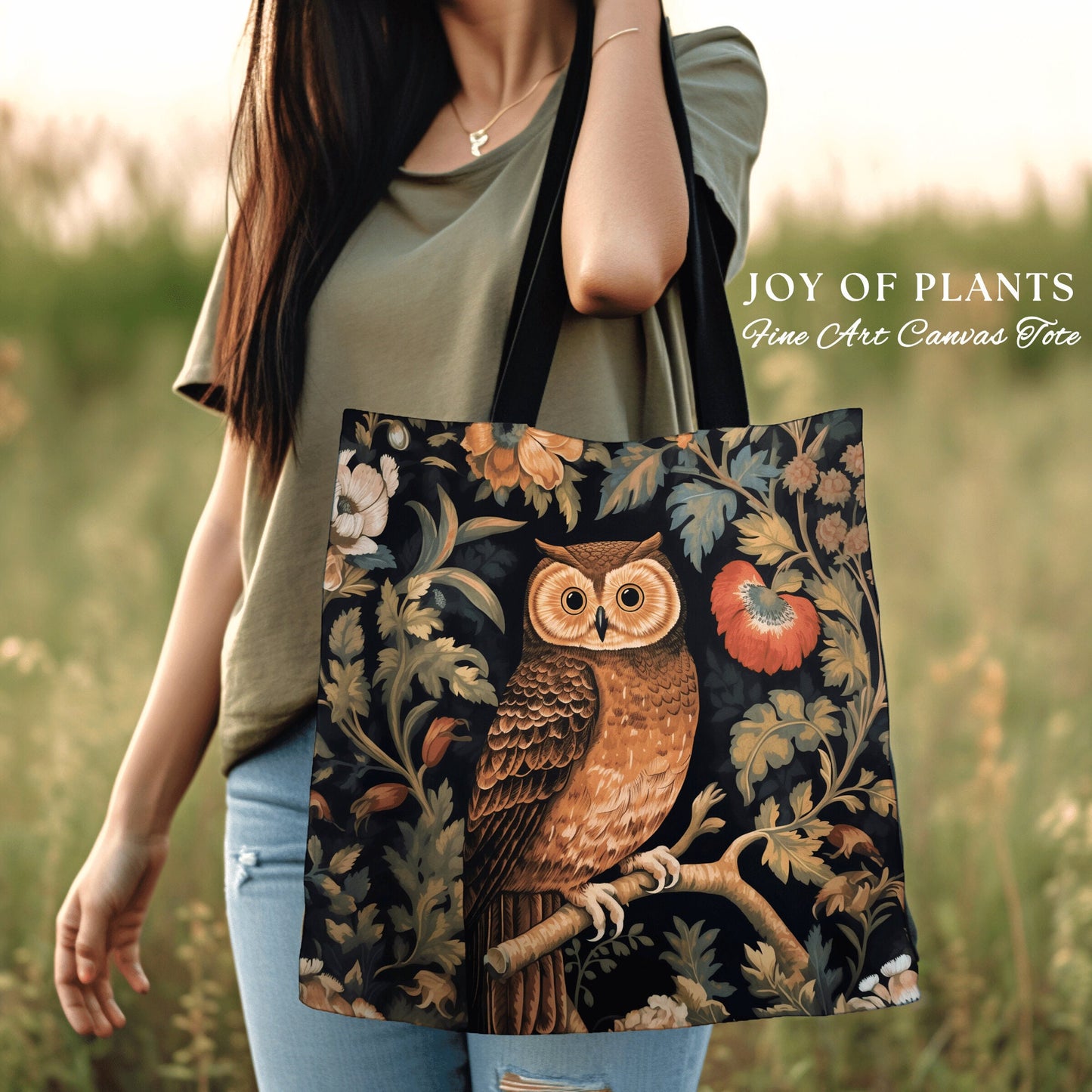 Forest Owl Daily Tote Bag | Botanical Boho Cottagecore Accessory William Morris Inspired Handbag Fox Satchel Fairycore Fairy Aesthetic Art |