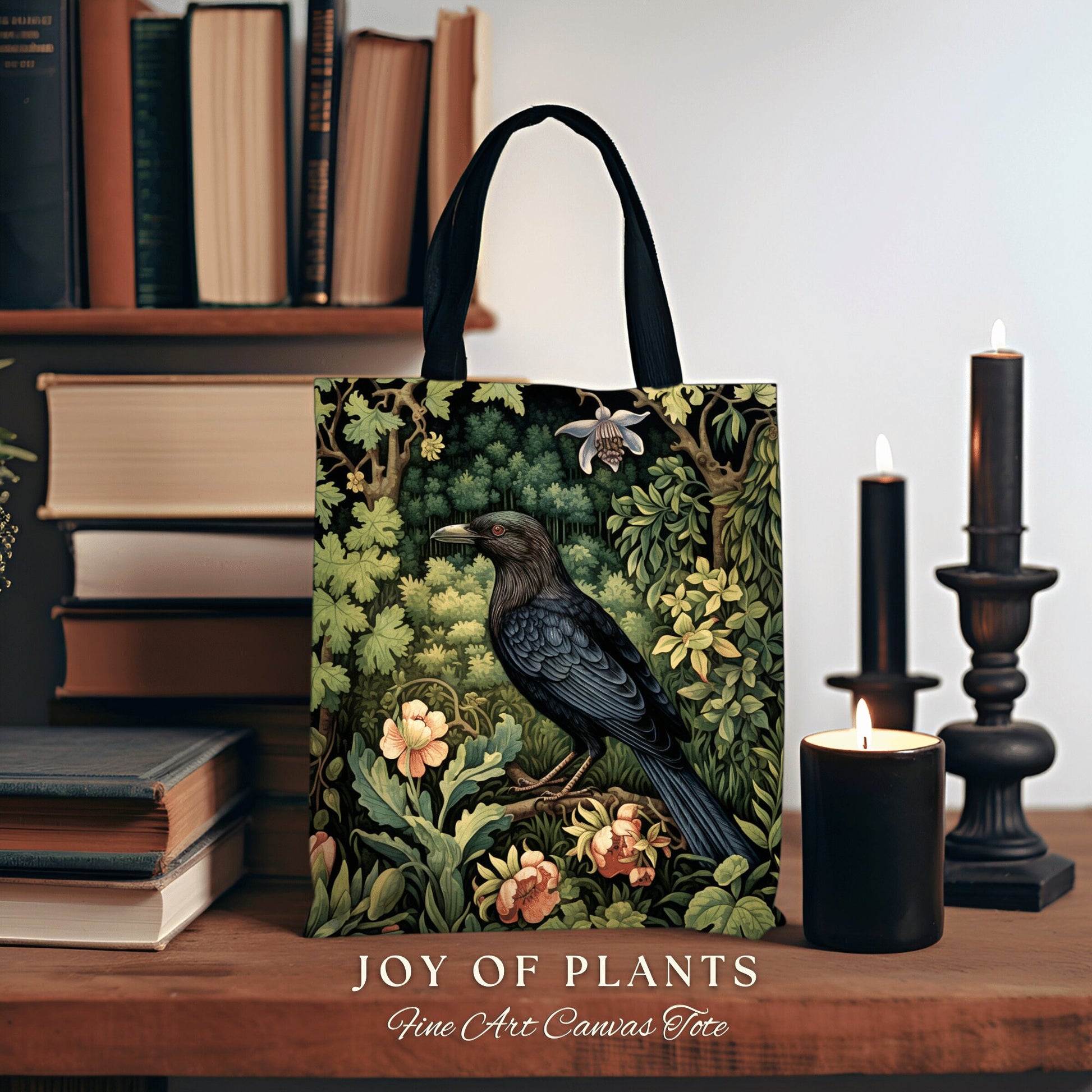 Tote Bag Crow Forestcore Aesthetic | Boho Cottagecore Accessory William Morris Inspired Handbag Satchel Fairycore Gift for Bestfriend |