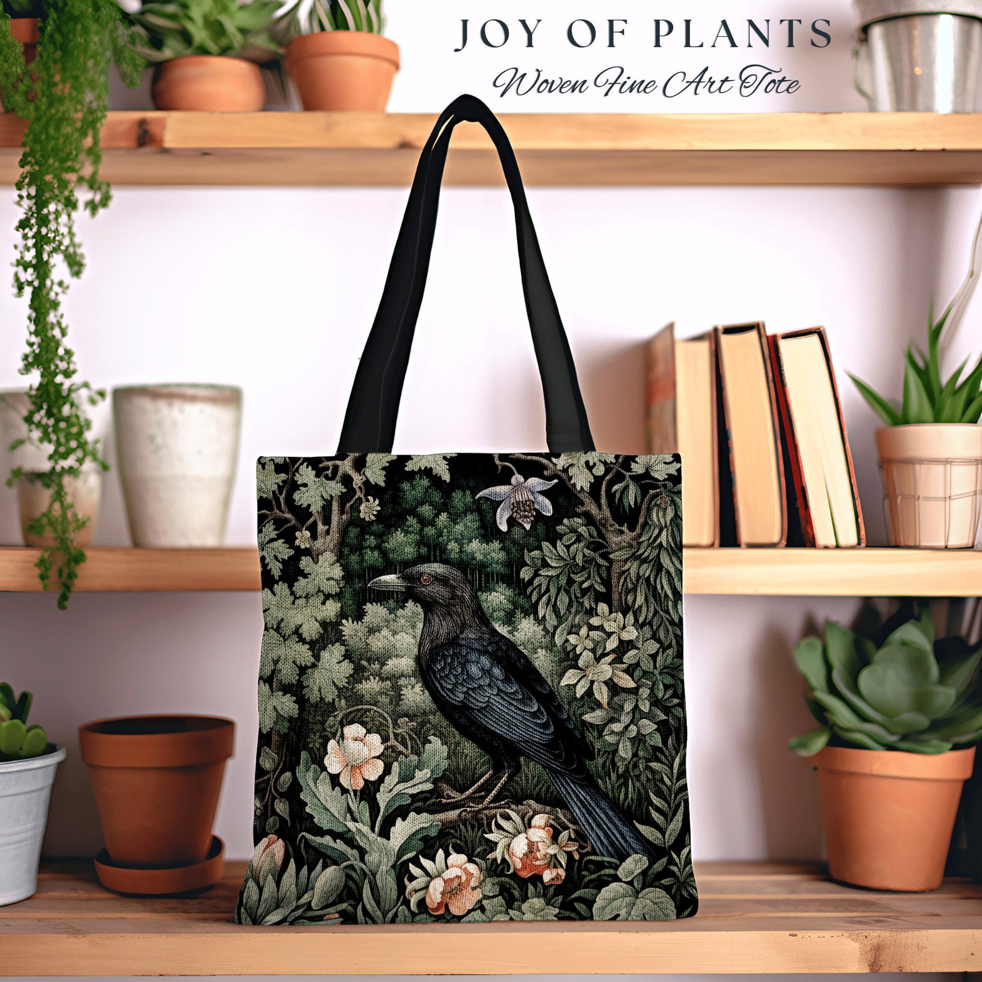 Tote Bag Crow Forestcore Aesthetic | Boho Cottagecore Accessory William Morris Inspired Handbag Satchel Fairycore Gift for Bestfriend |