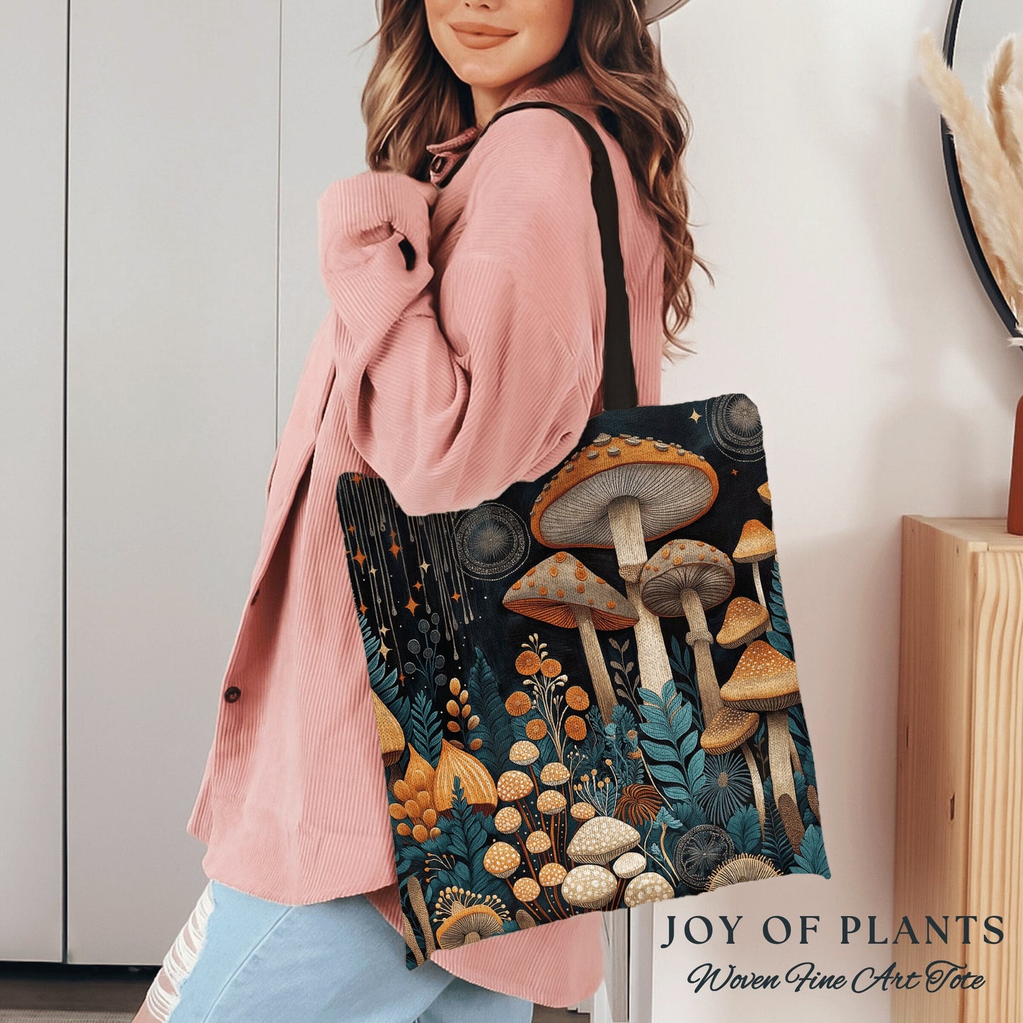 Ethereal Mushroom Aesthetic Bag | Eclectic Gift for Forager Fairy Core Toadstool Tote Woven Witchy Satchel Whimsical Mushroom Lover Gifts |