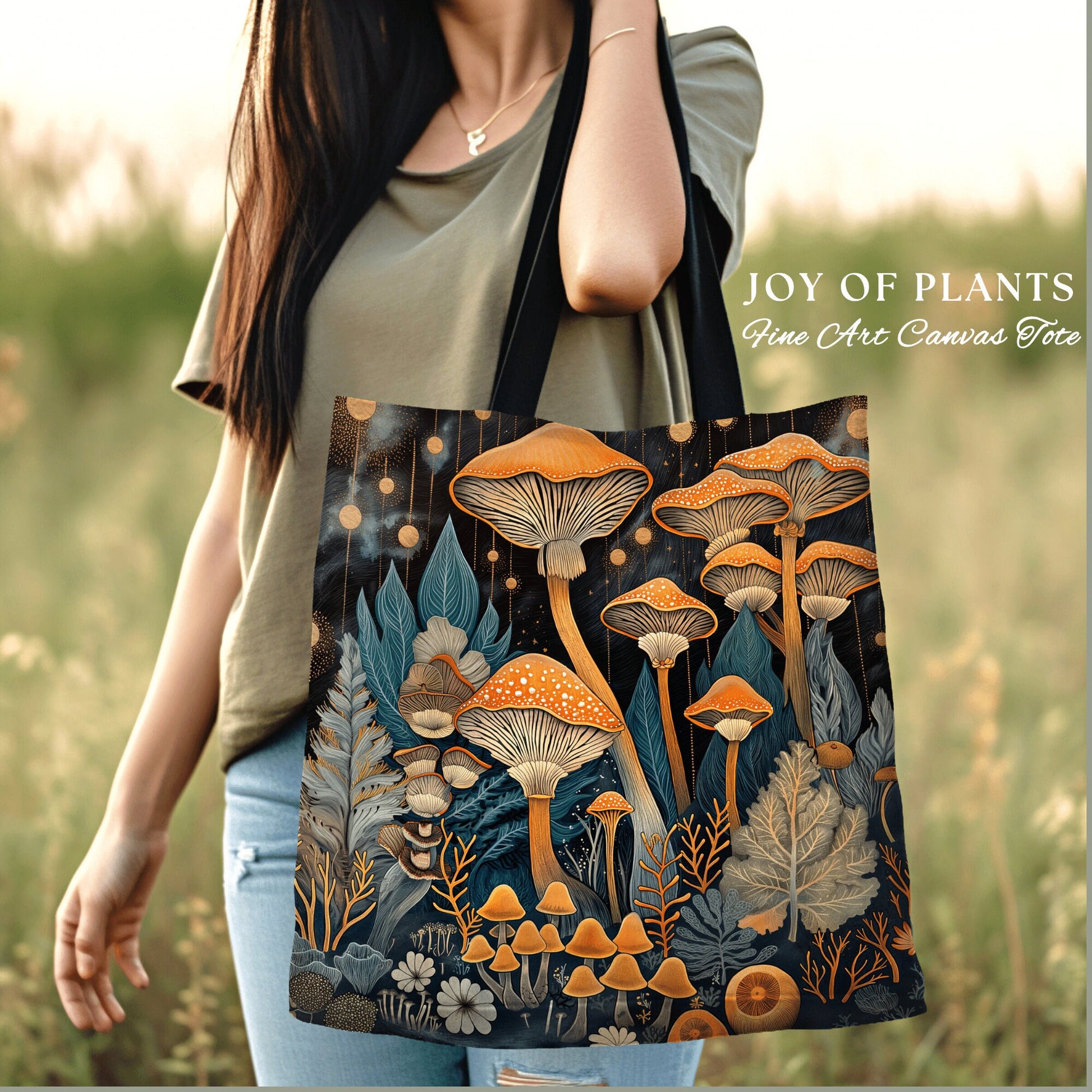 Everyday Mushroom Tote Bag | Eclectic Gift for Forager Fairy Core Toadstool Bag Woven Cottagecore Satchel Mycology Gift for Mushroom Lover |