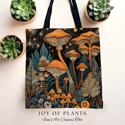 Everyday Mushroom Tote Bag | Eclectic Gift for Forager Fairy Core Toadstool Bag Woven Cottagecore Satchel Mycology Gift for Mushroom Lover |