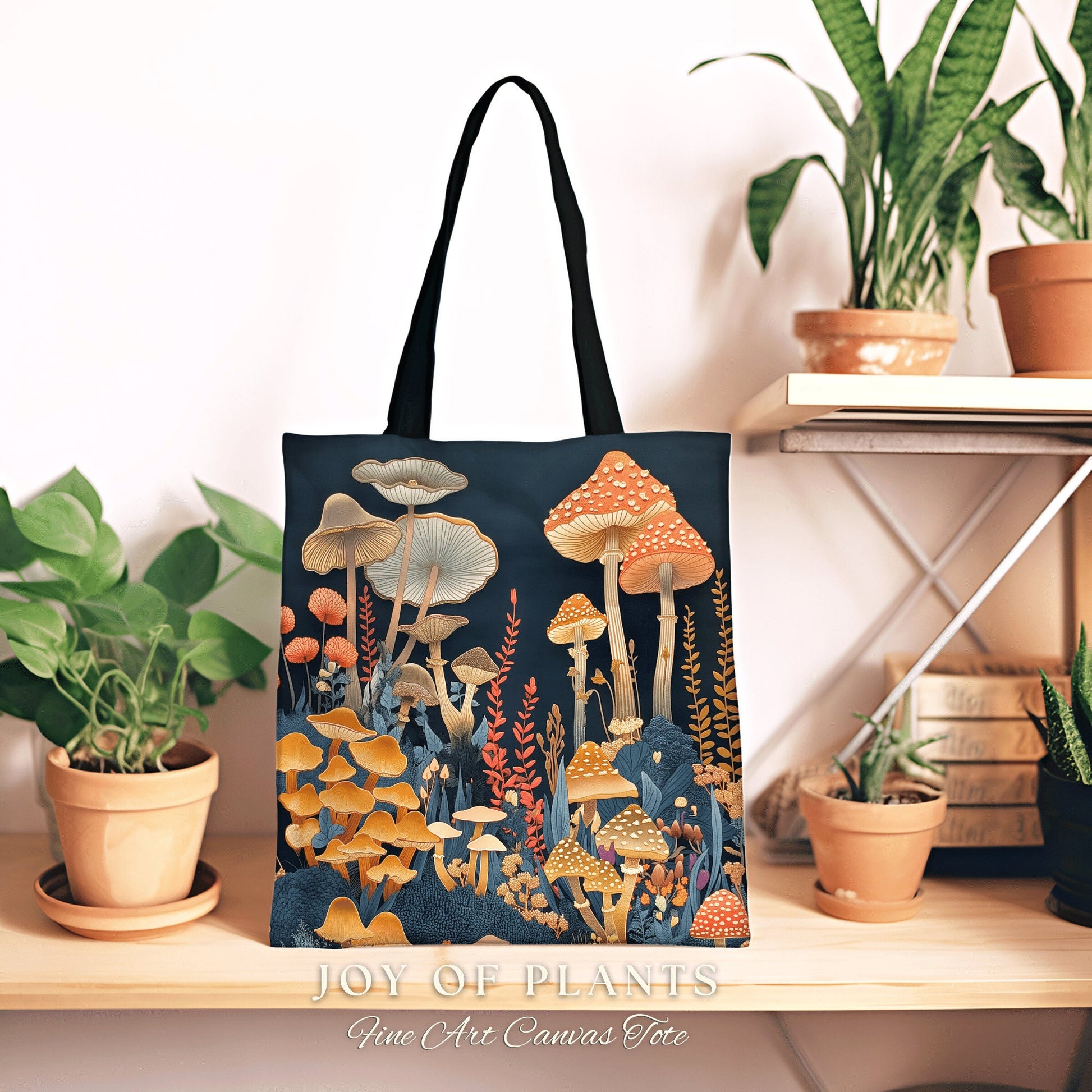 Woodland Whimsy Tote Bag | Eclectic Gift for Forager Fairy Core Toadstool Tapestry Tote Woven Witchy Satchel Whimsical Mushroom Lover Gifts