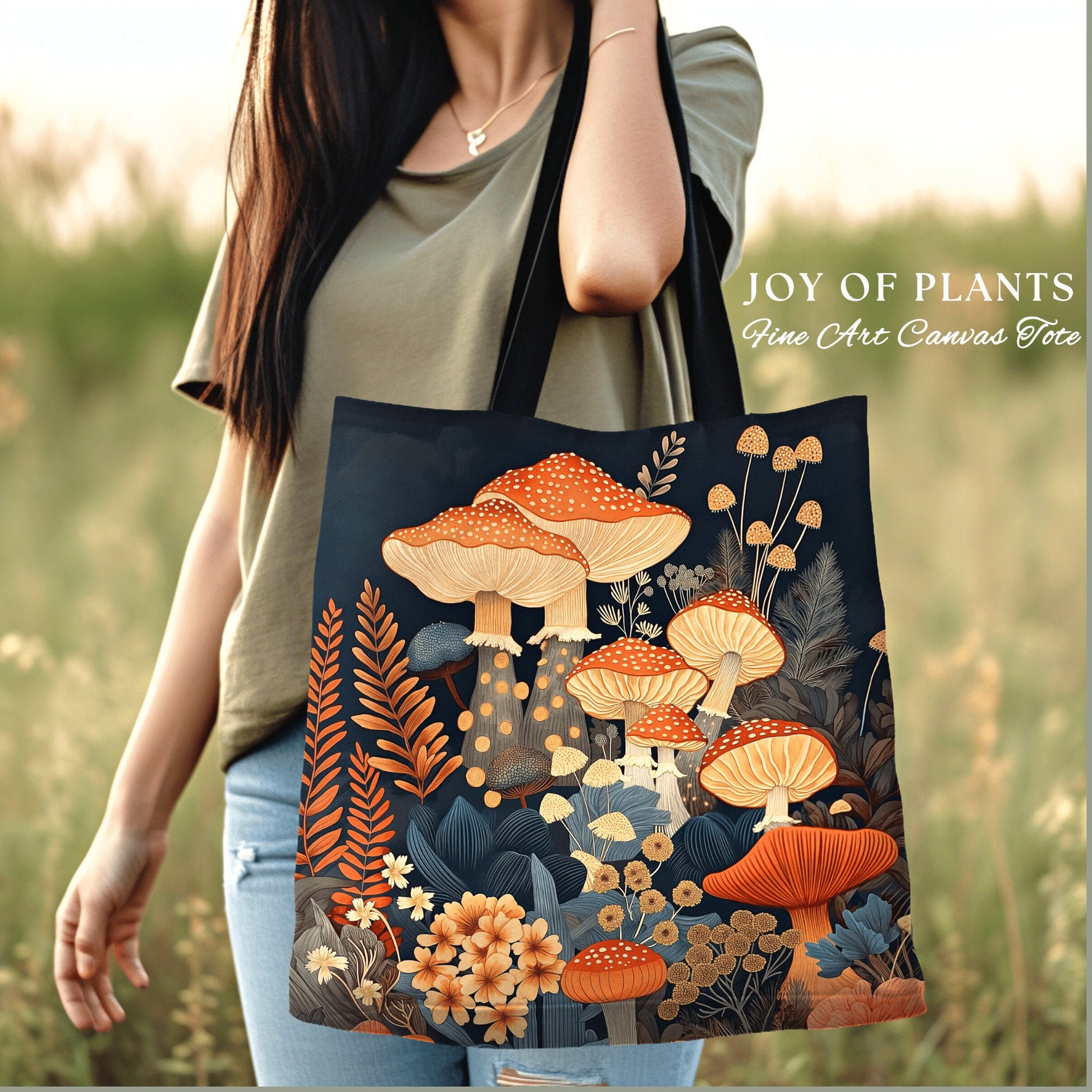 Boho Magic Mushroom Tote Bag | Ethereal Gift for Witch Fairy Mystical Bag Woven Dark Cottagecore Mystic Satchel Mycology Gift for Forager