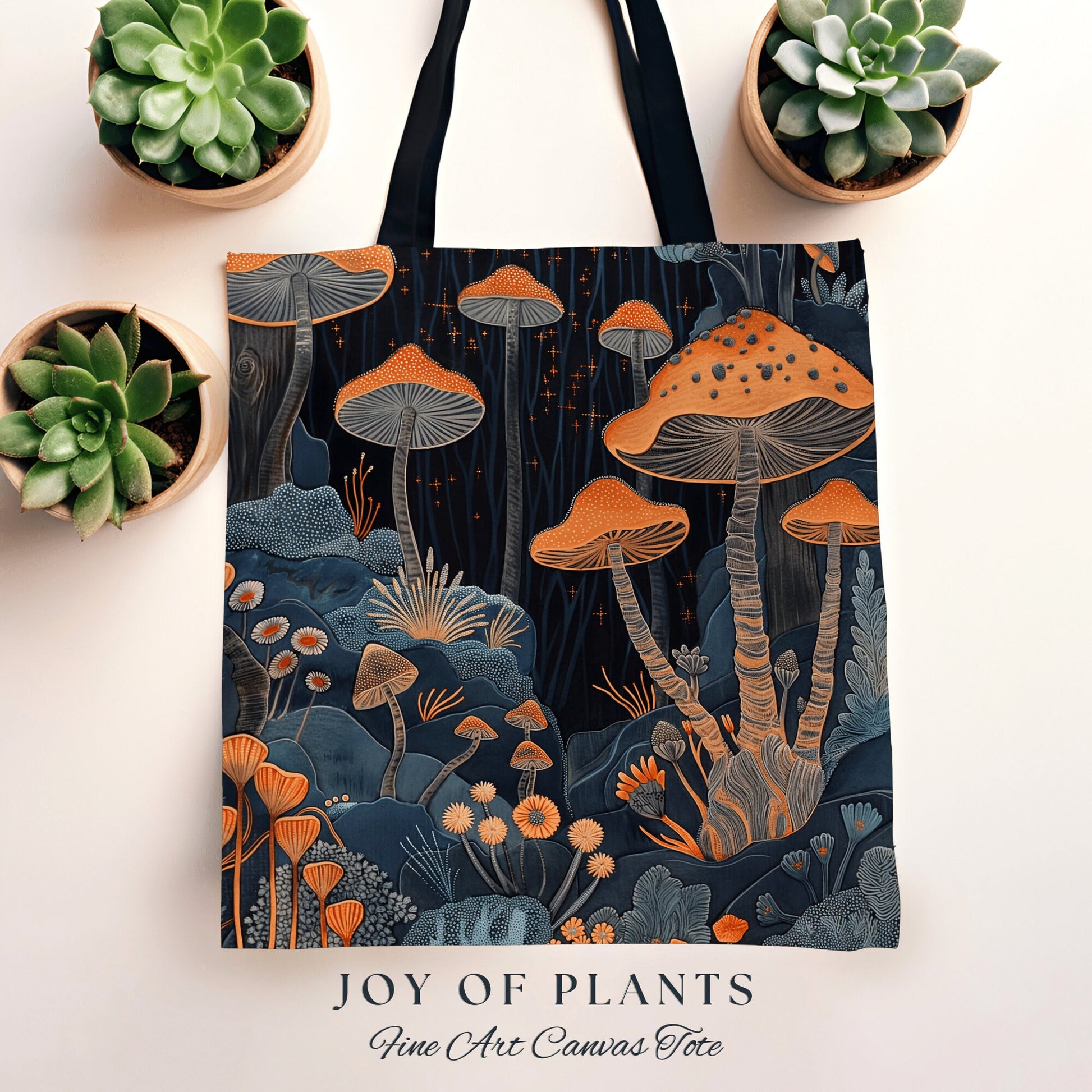 Moody Botanical Casual Tote Bag | Ethereal Gift for Mushroom Lover Fairy Mystical Bag Woven Cottagecore Satchel Mycology Gift for Forager