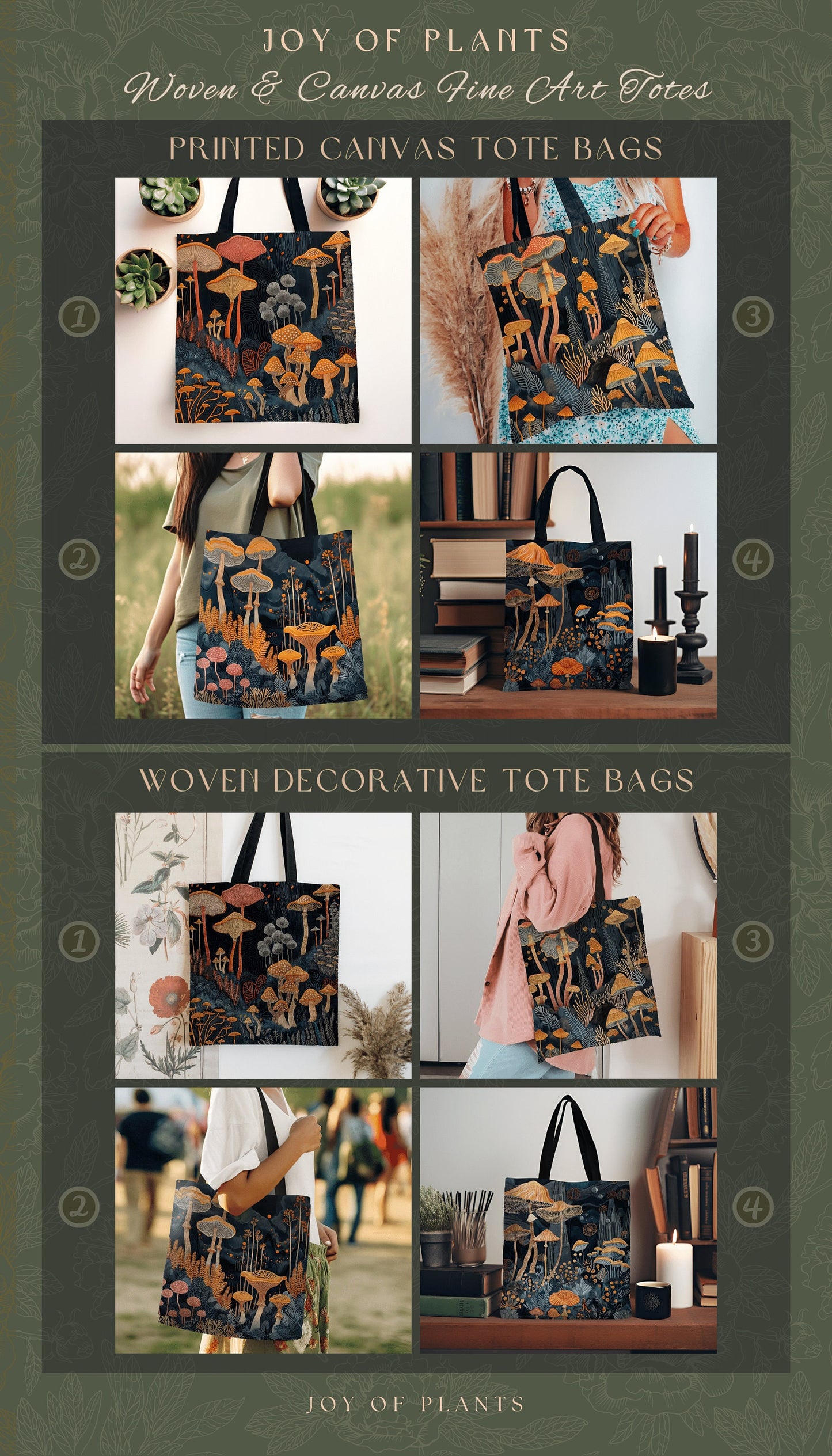 Toadstool Tapestry Tote Boho | Ethereal Gift for Forager Fairy Core Mystical Bag Woven Cottagecore Satchel Mycology Gift for Mushroom Lover